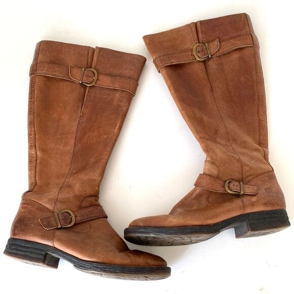 Born Cognac Brown Leather Heeled Boots Buckle Straps sz 8 Boho Chic Cottage Core - Picture 1 of 16